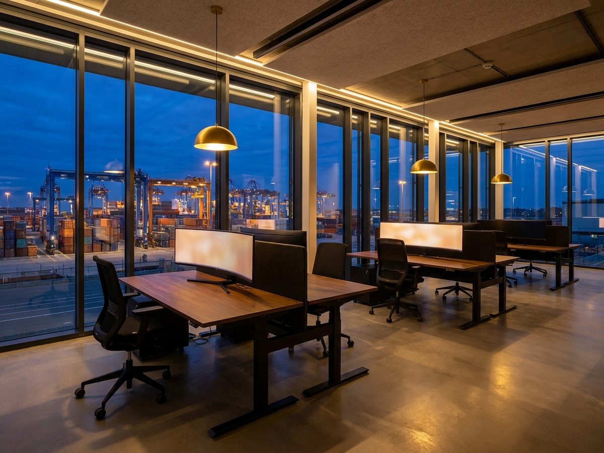 Oficina logística en Shenzhen con vista al puerto de contenedores